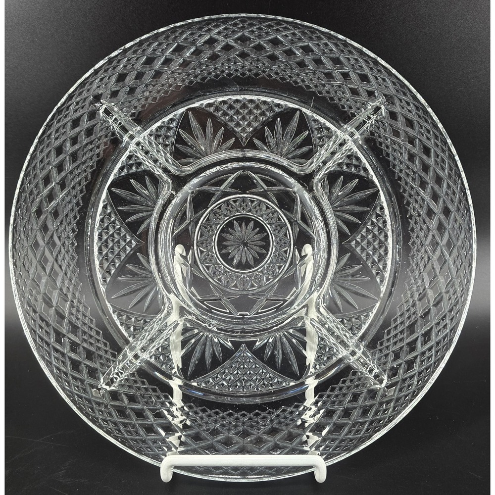 Vtg Cristal D'Arques-Durand Antique 10" Round 5 Part Relish Tray‎ Platter Glass